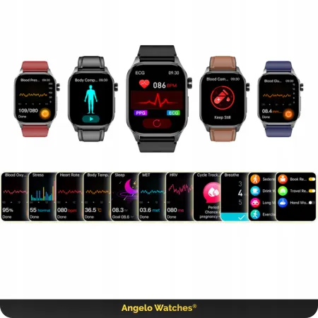 Smartwatch Zegarek Kardiowatch Angelo AT580 czarny Dla Seniora EKG PPG HRV Rozmowy Menu PL