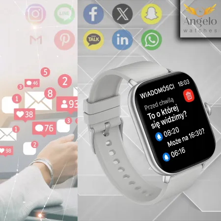 Smartwatch Zegarek Męski Damski Angelo AQX17 czarny GPS Wodoodporny Rozmowy Sport Tętno Menu PL