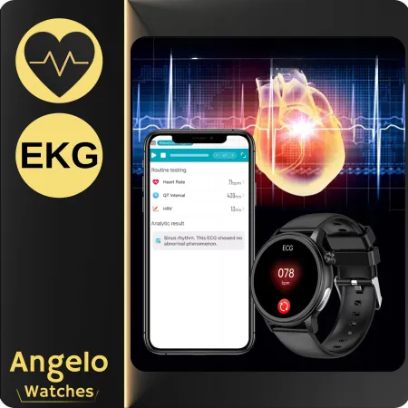 Smartwatch Zegarek Kardiowatch Angelo AT470 czarny Połączenia Powiadomienia EKG Menu PL