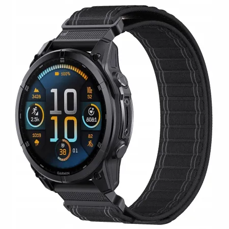Pasek Nylonowy czarny (22mm) Do Garmin Fenix 5 6 7 8 E Pro Solar Instinct Epix QuickFit