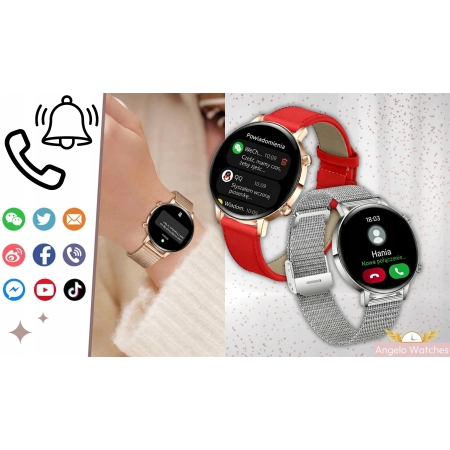 Smartwatch Damski Elegancki Zegarek AMOLED Rozmowy BT 3 Paski Złoty PL IP68