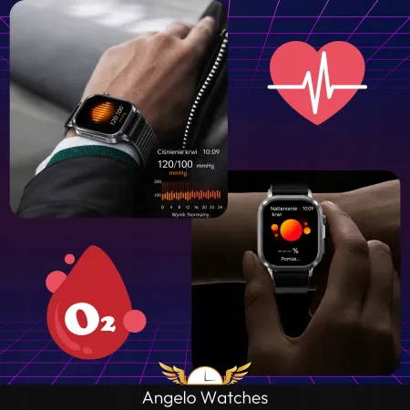 Smartwatch Damski Zegarek Angelo AT571 Różowy Ciśnienie Kardio Rozmowy EKG AMOLED Puls Menu PL