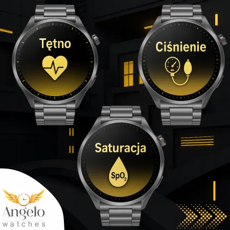 Smartwatch Zegarek Męski Angelo AT475 czarny Kardiowatch EKG HRV Rozmowy Menu PL 4 Paski