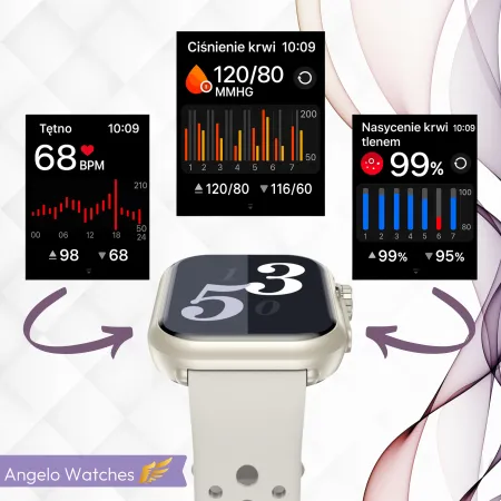 Smartwatch Damski Zegarek Angelo AK62 różowy Rozmowy SMS Sport Zdrowie Menu PL 4 Paski