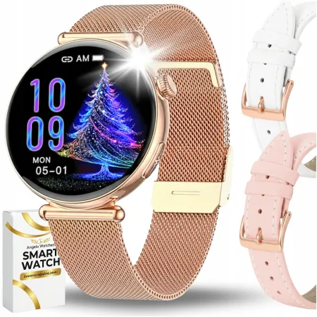Smartwatch Zegarek Damski Angelo AT491 złoty Kardiowatch EKG Ciśnienie HRV BPM Menu PL