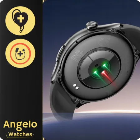 Smartwatch Kardiowatch Zegarek Angelo AT600 czarny Pomiar Cukru HRV BMI Rozmowy Menu PL