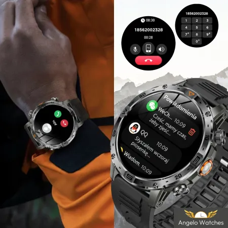 Smartwatch Wodoodporny Zegarek Męski Angelo AK91 czarny Menu PL Rozmowy Ciśnienie
