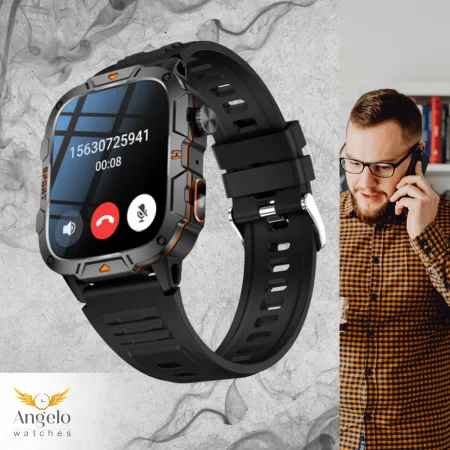 Smartwatch Męski Zegarek Angelo QX12 czarny Wodoodporny Rozmowy Puls Sport Menu PL