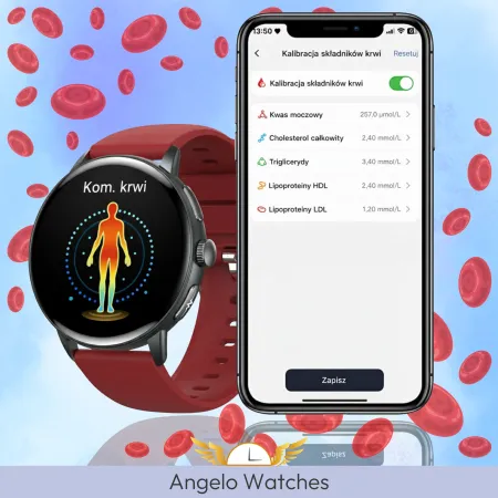 Smartwatch Męski Zegarek Angelo AT473 Czarny Glukoza Rozmowy Ciśnienie EKG AMOLED Puls Menu PL
