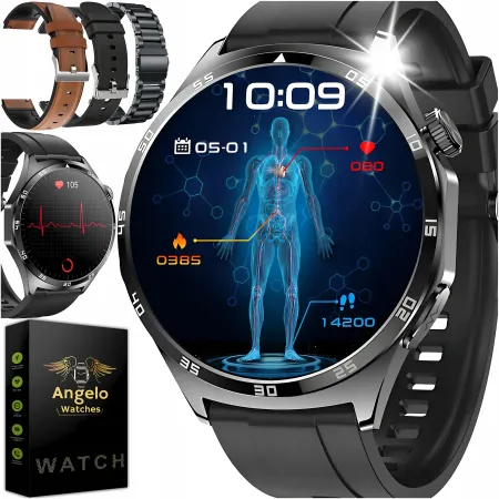 Smartwatch Męski Zegarek Kardiowatch Angelo AT300 czarny Ciśnienie EKG PPG Rozmowy Menu PL