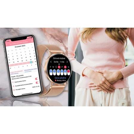 Smartwatch Damski Zegarek AMOLED Menu PL 3D Rozmowy Tlen Ciśnienie Kroki