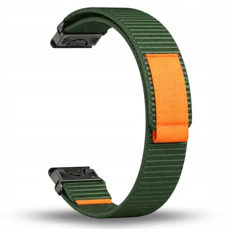 Pasek Nylonowy zielono-pomarańczowy (22mm) Do Garmin Fenix 5 6 7 8 E Pro Solar Instinct Epix QuickFit