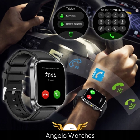 Smartwatch Męski Zegarek Kardiowatch Angelo AT810 czarny EKG Rozmowy Menu PL Laseroterapia