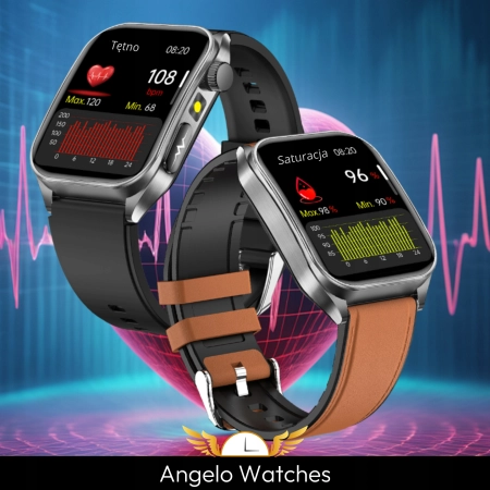 Smartwatch Męski Zegarek Kardiowatch Angelo AT810 czarny EKG Rozmowy Menu PL Laseroterapia