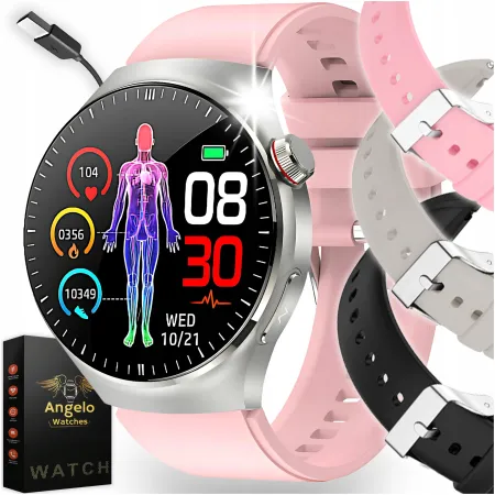 Smartwatch Zegarek Damski Kardiowatch Angelo AT200 srebrny Rozmowy Ciśnienie EKG HRV Menu PL
