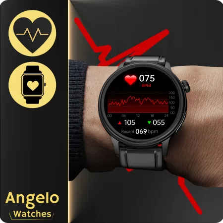Smartwatch Zegarek Kardiowatch Angelo AT470 czarny Połączenia Powiadomienia EKG Menu PL