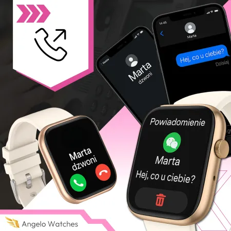 Smartwatch Zegarek Damski Angelo AQX7 PRO złoty Rozmowy SMS Sport Zdrowie Menu PL 4 Paski