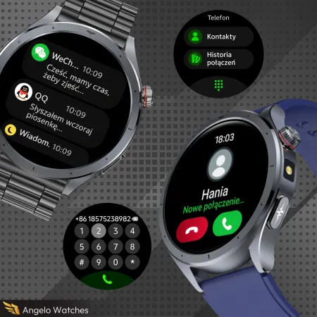 Smartwatch Męski Zegarek Angelo AT472 czarny Glukoza Rozmowy Ciśnienie EKG Amoled Puls Menu PL
