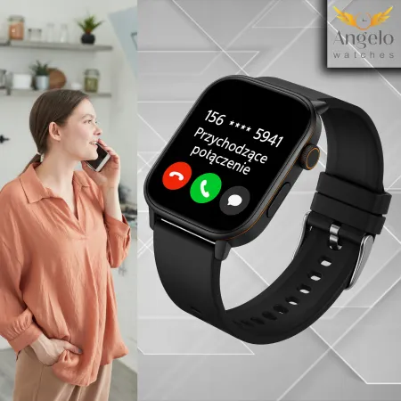 Smartwatch Zegarek Damski Angelo AQX17 złoty GPS Wodoodporny Rozmowy Sport Tętno Menu PL