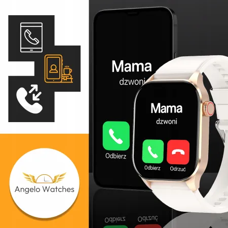 Smartwatch Zegarek Damski Angelo AW98 złoty Tętno Ciśnienie Sen Rozmowy SMS Menu PL 5 Pasków