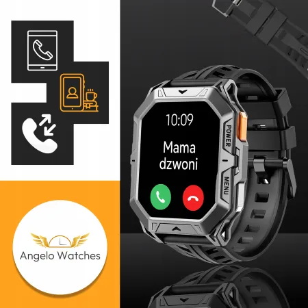 Smartwatch Męski Militarny Angelo AX1 czarny Wodoodporny Rozmowy AMOLED 1000mAh Menu PL
