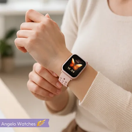 Smartwatch Damski Zegarek Angelo AK62 różowy Rozmowy SMS Sport Zdrowie Menu PL 4 Paski