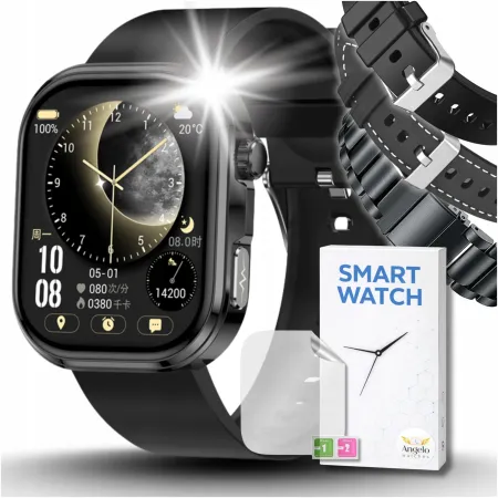 Smartwatch Męski Zegarek Angelo GE52 Ciśnienie Kardio Rozmowy EKG Amoled Puls Menu Pl