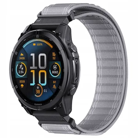 Pasek Nylonowy jasny szary (22mm) Do Garmin Fenix 5 6 7 8 E Pro Solar Instinct Epix QuickFit
