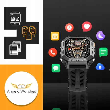Smartwatch Męski Militarny Angelo AX1 srebrny Wodoodporny Rozmowy AMOLED 1000mAh Menu PL
