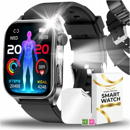 Smartwatch Męski Zegarek Kardiowatch Angelo AT810 czarny EKG Rozmowy Menu PL Laseroterapia