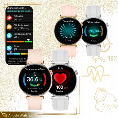 Smartwatch Zegarek Damski Kardio EKG Ciśnienie Rozmowy Cyrkonie Menu PL