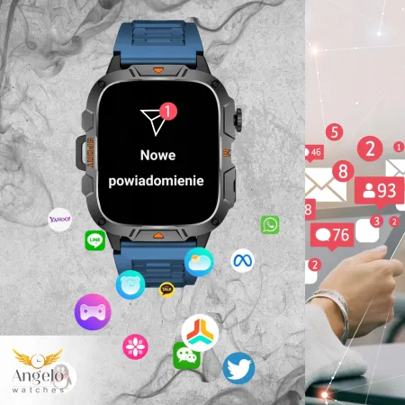 Smartwatch Męski Zegarek Angelo QX12 czarny Wodoodporny Rozmowy Puls Sport Menu PL