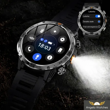 Smartwatch Wodoodporny Zegarek Męski Angelo AK91 czarny Menu PL Rozmowy Ciśnienie