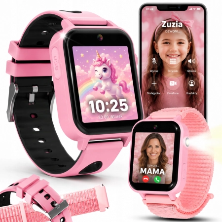 Smartwatch Dla Dziecka Angelo A8S różowy Karta SIM Rozmowy Aparat Gry Wideo