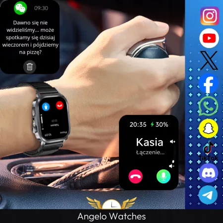 Smartwatch Męski Zegarek Angelo AT573 Srebrny Glukoza Rozmowy Ciśnienie EKG AMOLED Puls Menu PL