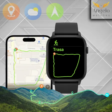 Smartwatch Zegarek Męski Damski Angelo AQX17 czarny GPS Wodoodporny Rozmowy Sport Tętno Menu PL