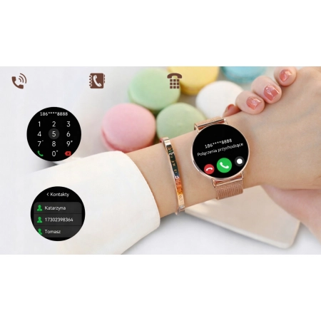 Smartwatch Damski Zegarek AMOLED Menu PL 3D Rozmowy Tlen Ciśnienie Kroki