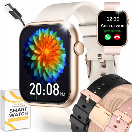 Smartwatch Zegarek Damski Angelo AQX7 PRO złoty Rozmowy SMS Sport Zdrowie Menu PL 4 Paski