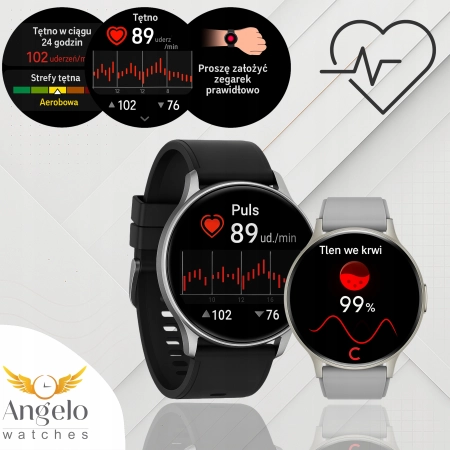 Smartwatch Damski Angelo DM90 czarny AMOLED Rozmowy Sport Zdrowie Menu PL