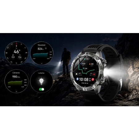 SMARTWATCH MĘSKI SPORTOWY GPS AMOLED MAPY OFFLINE ROZMOWY BT KOMPAS LATARKA