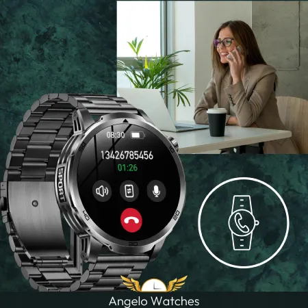Smartwatch Wodoodporny Zegarek Męski Angelo AK95 Czarny Menu PL Rozmowy Ciśnienie Smart Watch
