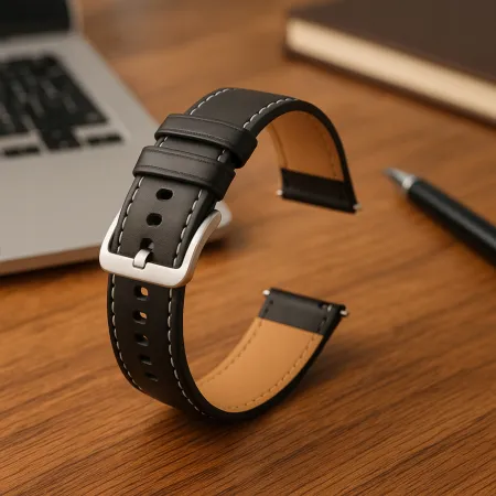 PASEK SKÓRZANY DO ZEGARKA SMARTWATCHA 20mm UNIWERSALNY CZARNY + TELESKOPY