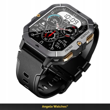 Smartwatch Męski Angelo AC28 czarny Militarny Wodoodporny Rozmowy AMOLED Menu PL