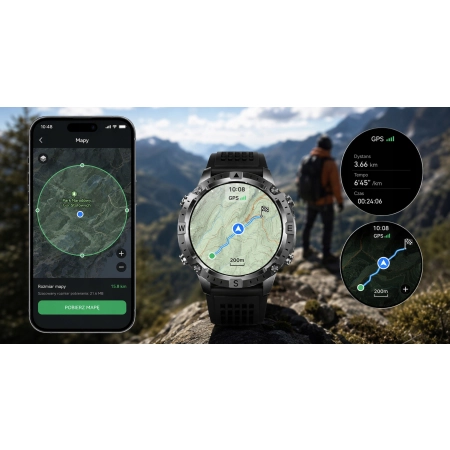 SMARTWATCH MĘSKI SPORTOWY GPS AMOLED MAPY OFFLINE ROZMOWY BT KOMPAS LATARKA