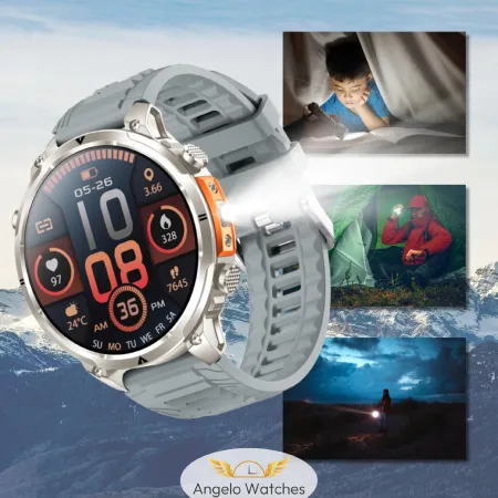 Smartwatch Zegarek Męski Angelo MK100 srebrny Wodoodporny Rozmowy Menu PL Sport Gps Watch Ipx8