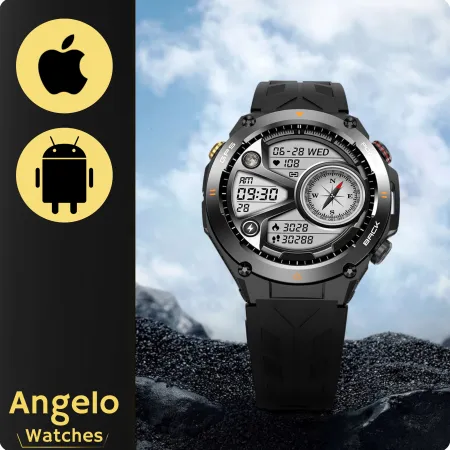 Smartwatch Męski Angelo AC82 czarny GPS Wodoodporny Sport Rozmowy Puls Menu PL